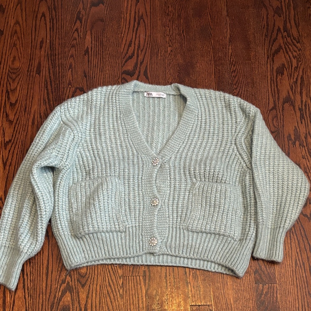 Zara Soft Blue Knit Cardigan